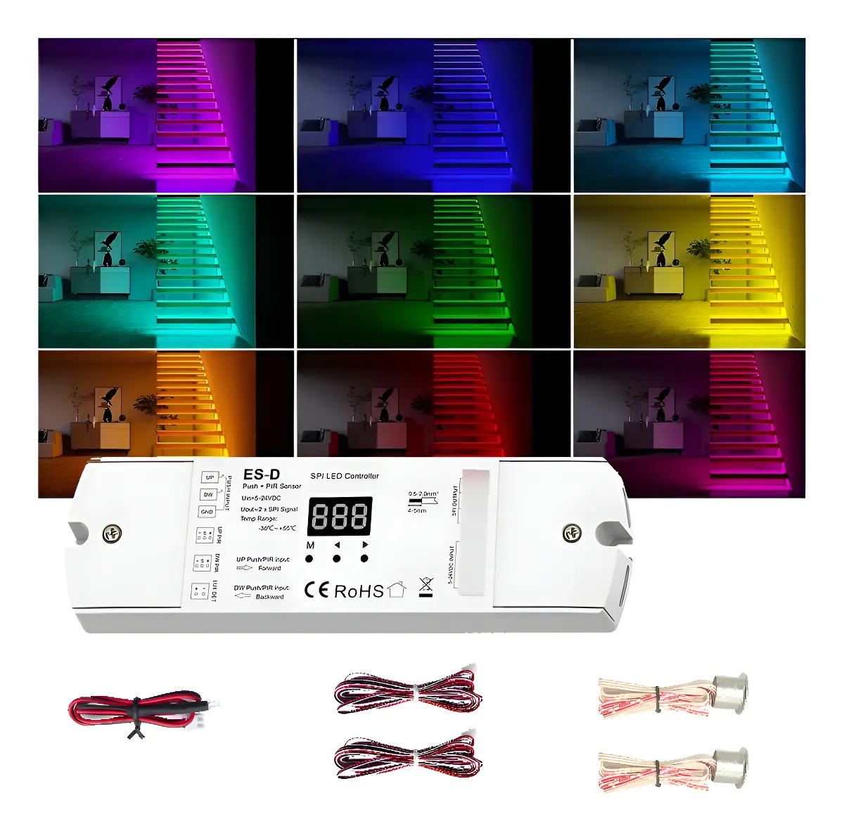 Controlador Secuencial Escaleras Ic Tira Led Sensores Pir Secuencial Monocromática O Rgbic