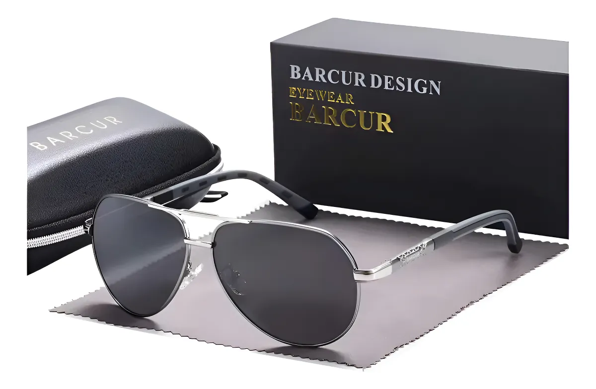 Lentes Gafas Sol Polarizadas Barcur Aviador Bc8768 Gun Gray Negro Gris Oscuro